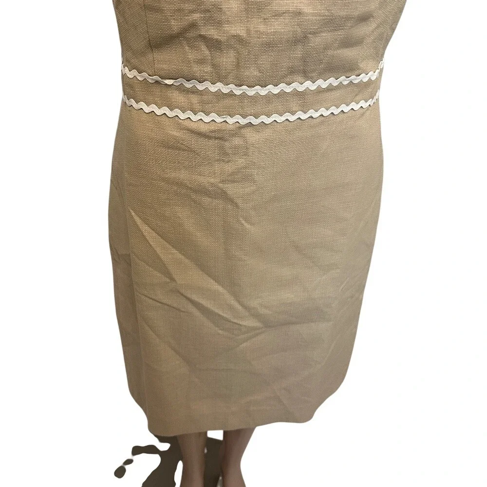 J. Crew A-Line Dress Beige Jacquard Scalloped Trim Sleeveless Knee Length Size 6